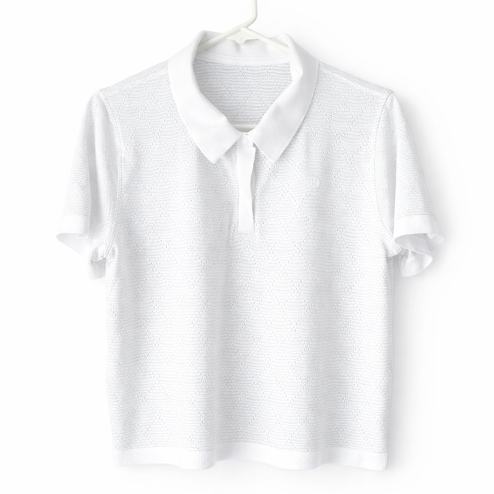 Lululemon White Breathable Lightweight Cropped Polo Shirt Women's Size Medium
