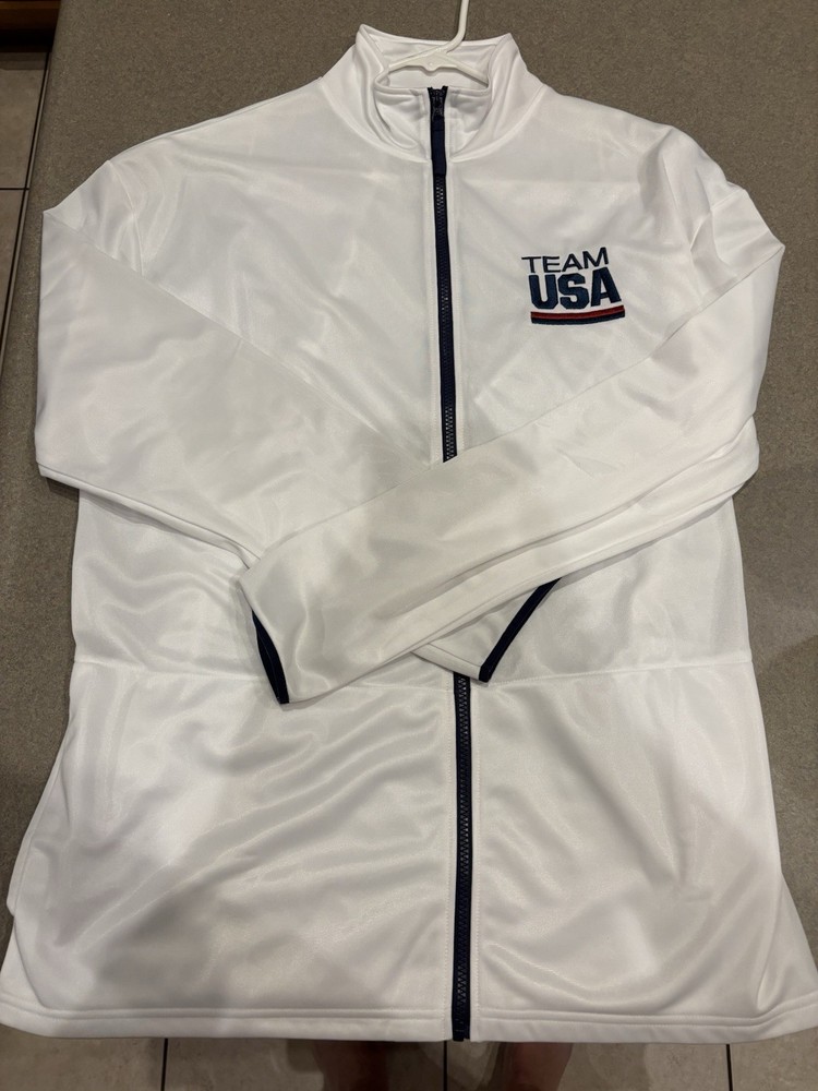 Team USA Olympic White Zip-Up Track Jacket Sz XL