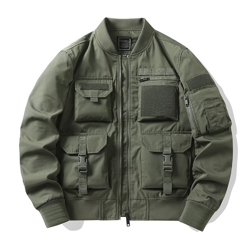 Retro Mens Flight Jacket Multi-pocket Baseball Coat Short Outdoor Zipper Work Sz