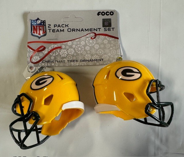 Green Bay Packers Helmet - 2 pack - Plastic Christmas Tree Holiday Ornament Logo
