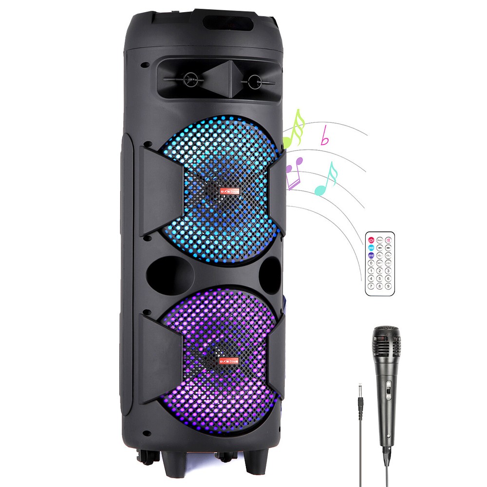 6.5 Inch Portable Bluetooth Speaker with Dual Woofer Heavy Bass LED FM Mic for Parties