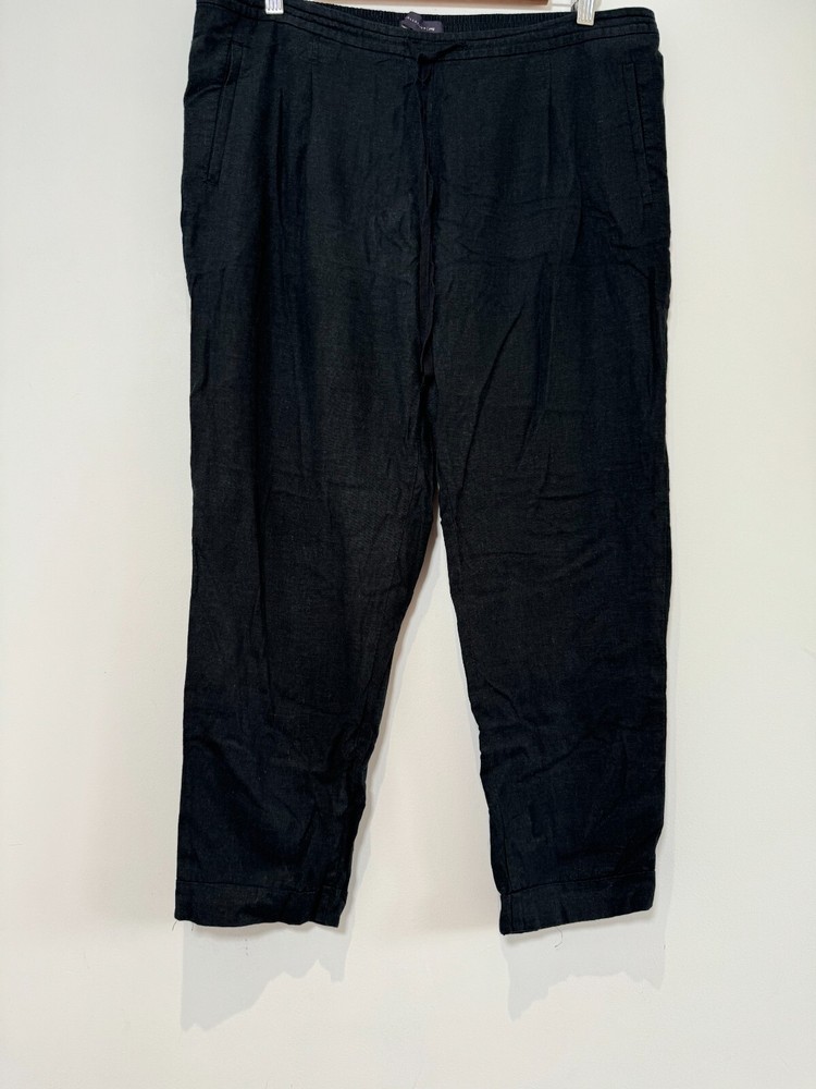 M&S Cropped Trousers Linen Blend Relaxed Fit Size 14 Black