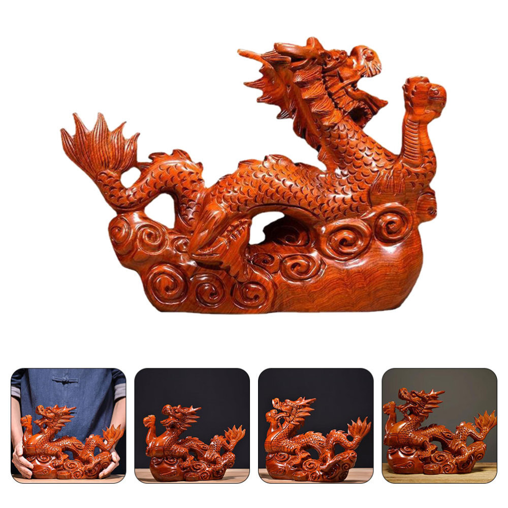 Wooden Dragon 2024 Zodiac Carved Ornaments Office Decoration Crafts
