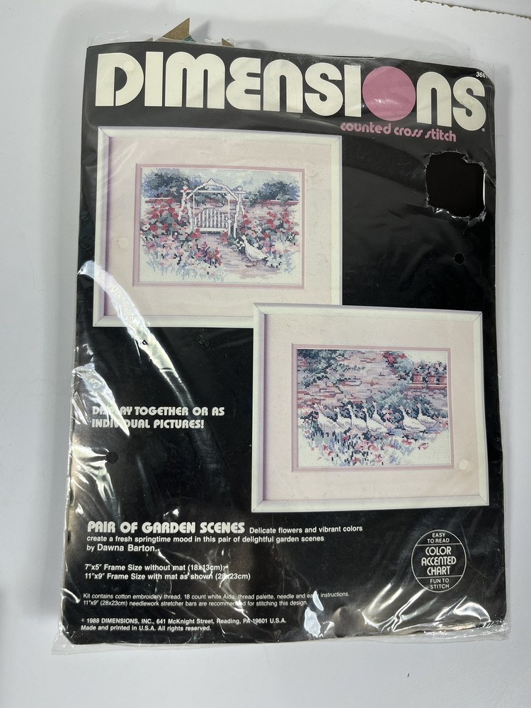 Dimensions Pair of Garden Scenes Cross Stitch Kit 3661 SEALED RETIRED USA MADE
