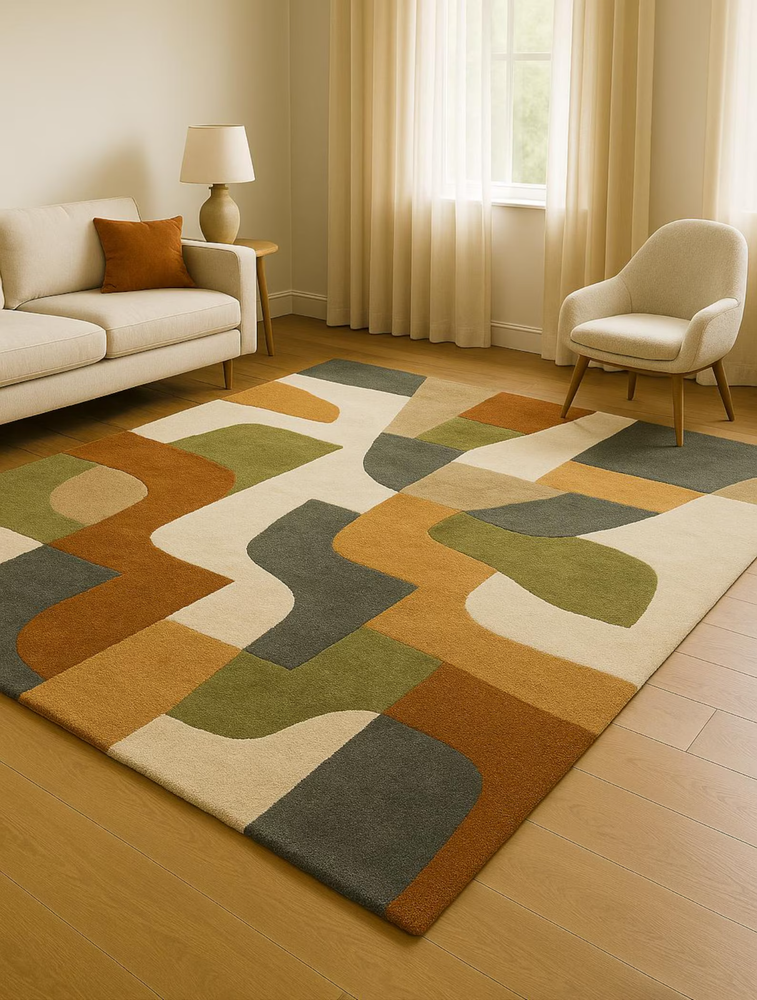 Color Multi Hand Tufted Nz Wool Rug Geometric Abstract Design Carpet Area Rug