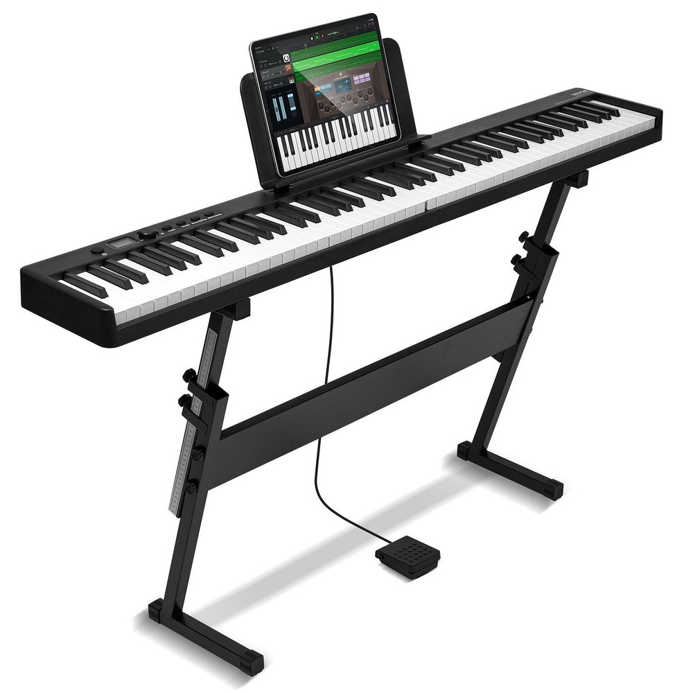 VEVOR 88-Key Folding Bluetooth MIDI Keyboard Piano Portable with Stand for On-the-Go Musicians