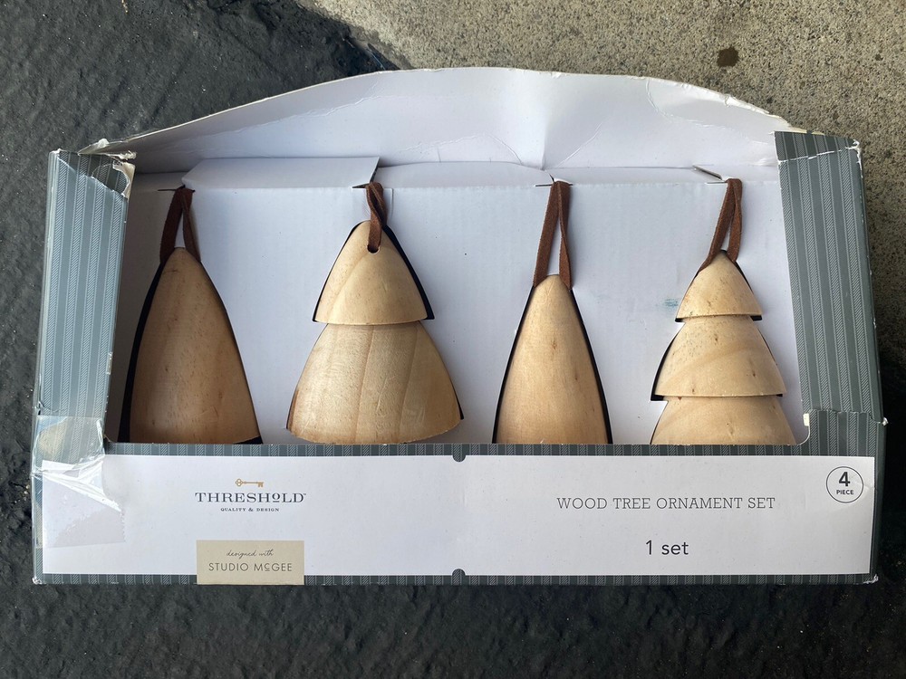 Set of 4 Wood Tree Ornaments by THRESHOLD Studio MCGEE for Christmas Holiday Gifts