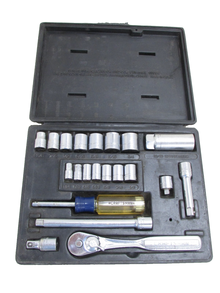 Vintage Craftsman V-Series 21-Piece SAE Socket Set 1/4 & 3/8 Drive USA Made Tools