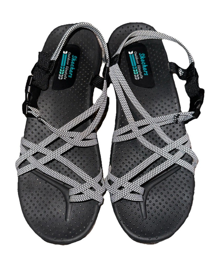 Skechers Reggae Irie Mon Strappy Sandals Size 10 Black Gray Outdoor Lifestyle