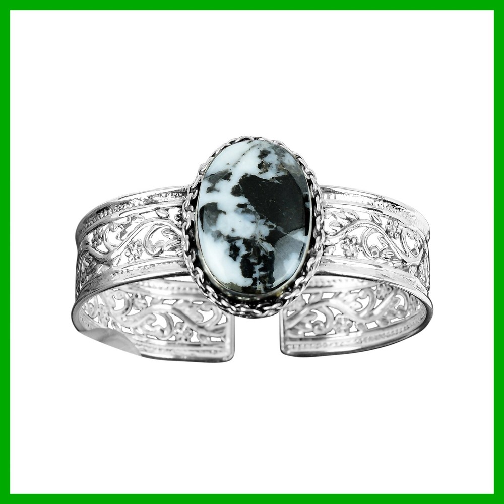 Mothers day Deal White Buffalo Turquoise Stone Bangle Bracelet Sterling Silver-image