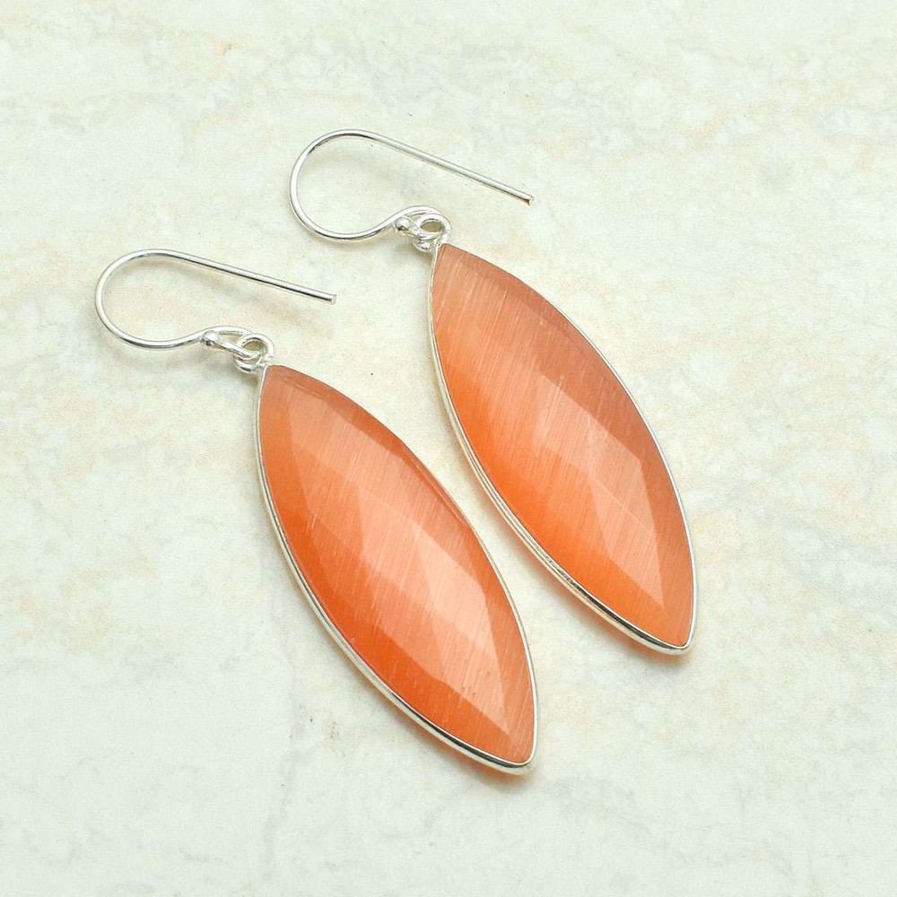 Cat Eye Gemstone Handmade Drop Dangle Earrings Jewelry Women Gift 2.28