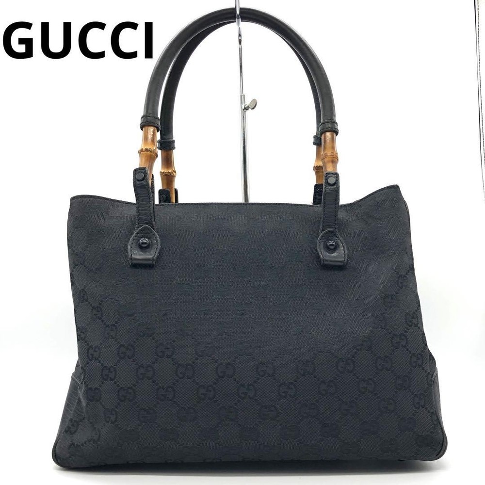 Gucci GG Canvas Bamboo Black Tote Bag Handbag Pre-Owned Excellent Condition