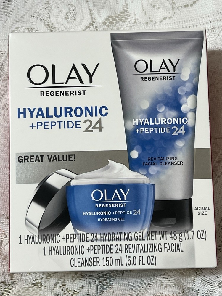 Olay Regenerist Hyaluronic Peptide 24 Cleanser 5oz with Hydrating Gel 1.7oz Gift Set New Boxed
