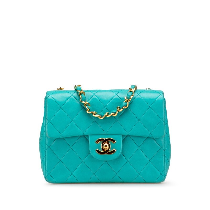 Chanel Matelasse Coco Mark Chain Shoulder Bag Turquoise Blue Lambskin 528167