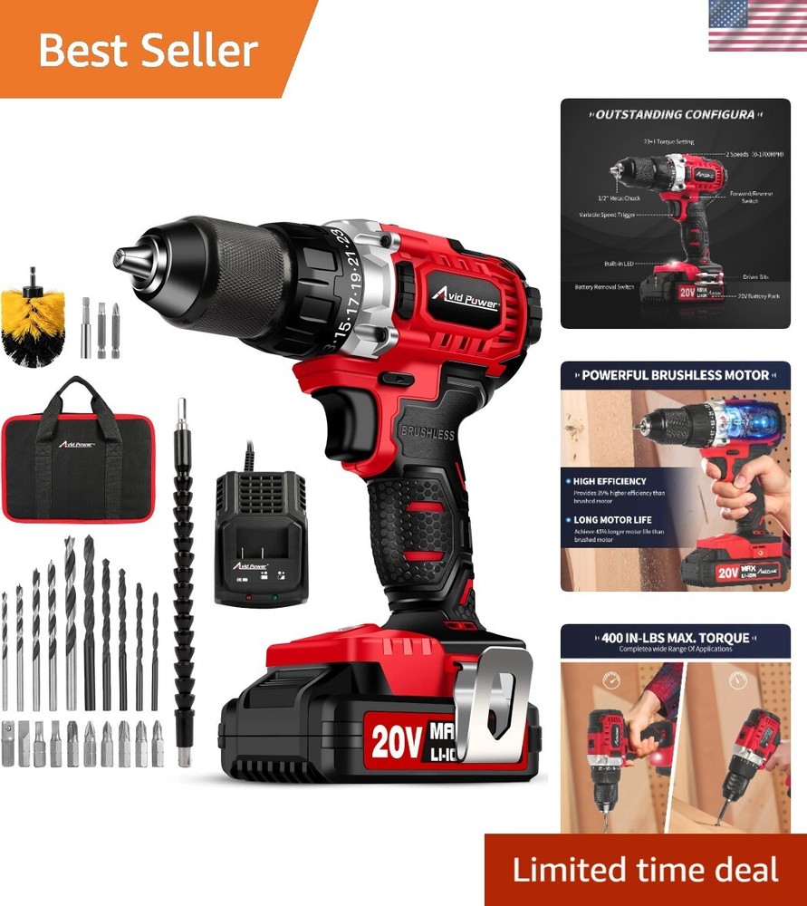 Brushless Drill Set, 20V Cordless Drill Driver Kit with 2.0Ah Battery and Fas...