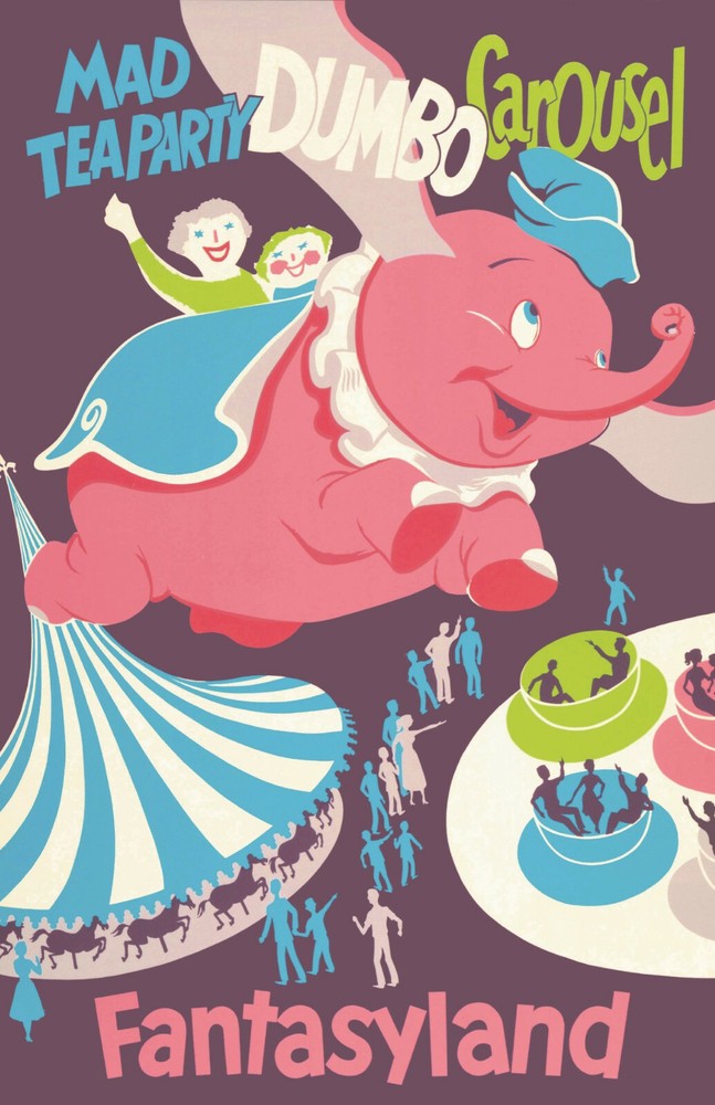 Fantasyland Retro Attraction Poster Print 11x17 Dumbo Carousel Disney