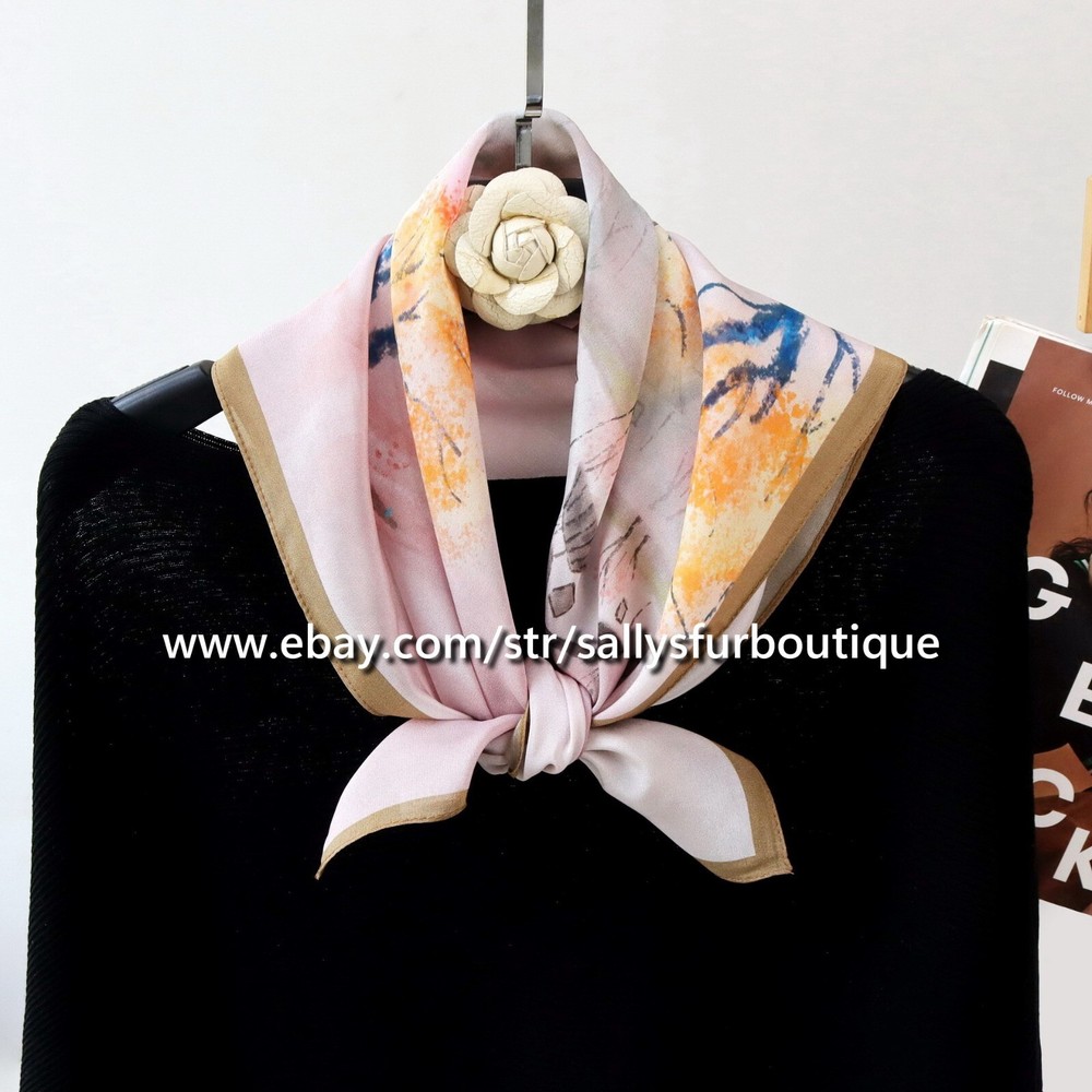 Sallys Boutique 100% Chiffon Silk Bandanna Scarf with Village Print 68cm Hair Necktie