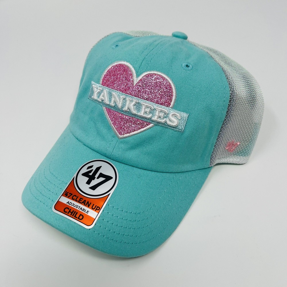 ‘47 Brand New York Yankees Snapback Hat Cap Child Adjustable Teal Pink Heart NEW