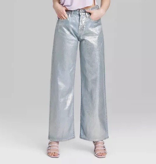 Wild Fable Sz 10 High Rise Wide Leg Metallic Relaxed Jeans for NYE Party-image