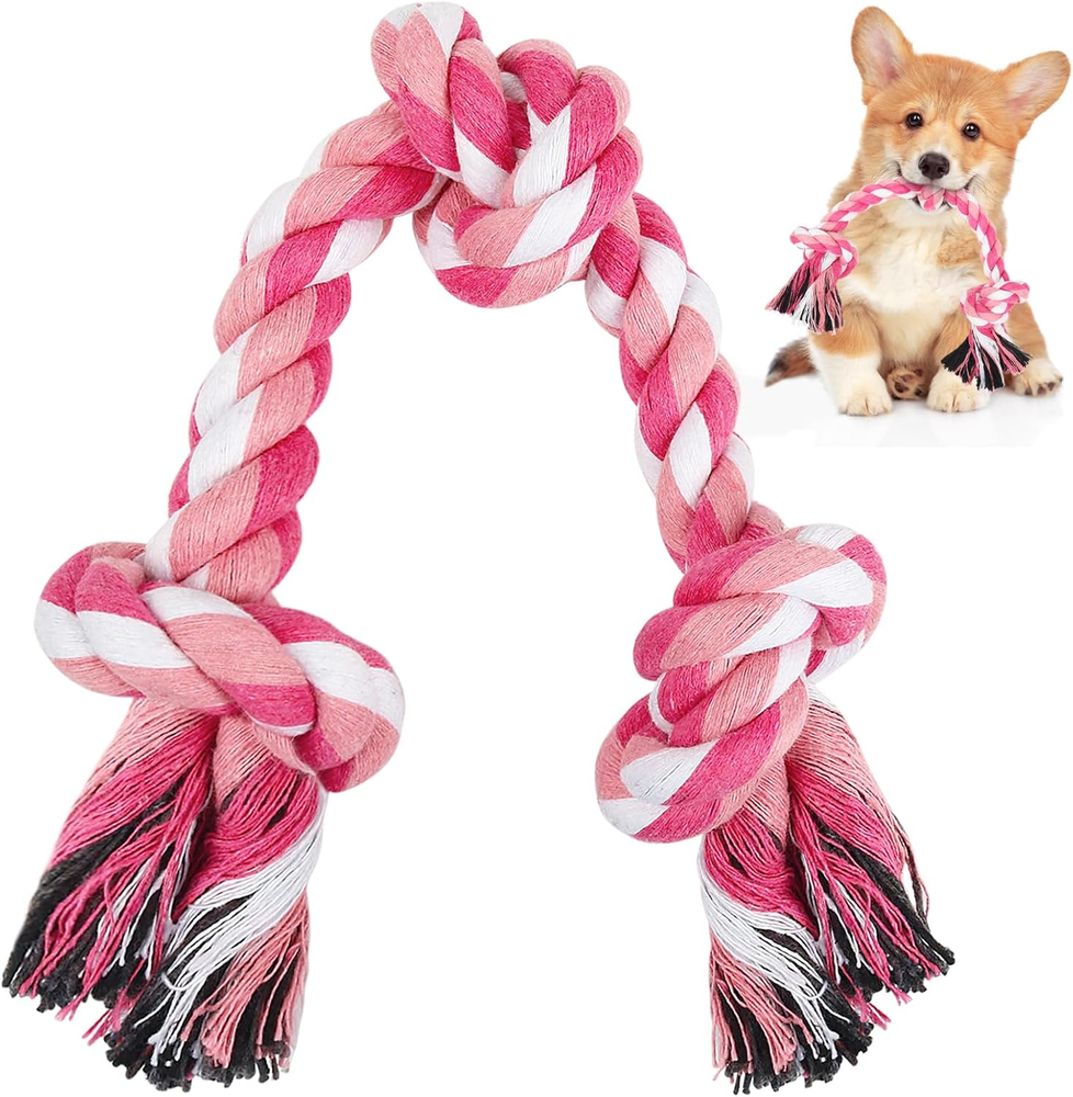 Dog Rope Toys, 3 Knots Chew Rope for Medium and Small Dogs, Natural Cotton Pull