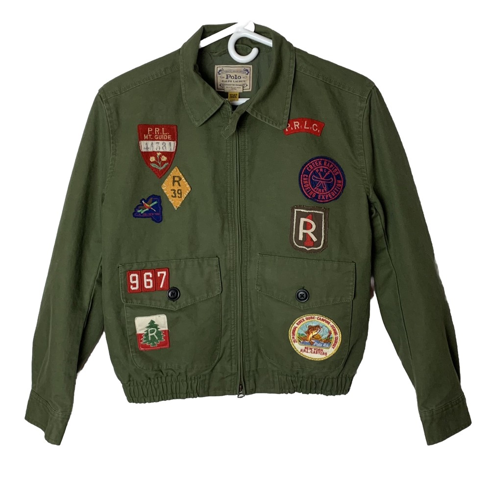 Polo Ralph Lauren Women’s Small Green Jacket Camping Fishing Scouts Patches
