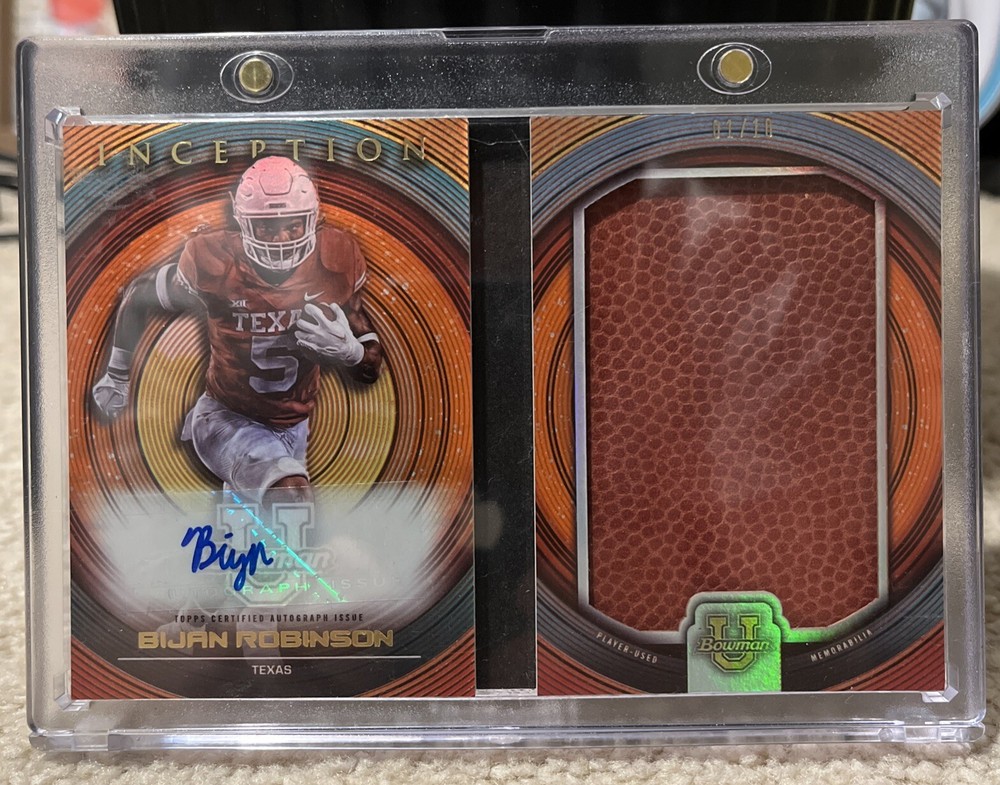 2022-23 Bowman Inception Bijan Robinson Texas Auto Jumbo Relic 1/10 Falcons Rookie Card