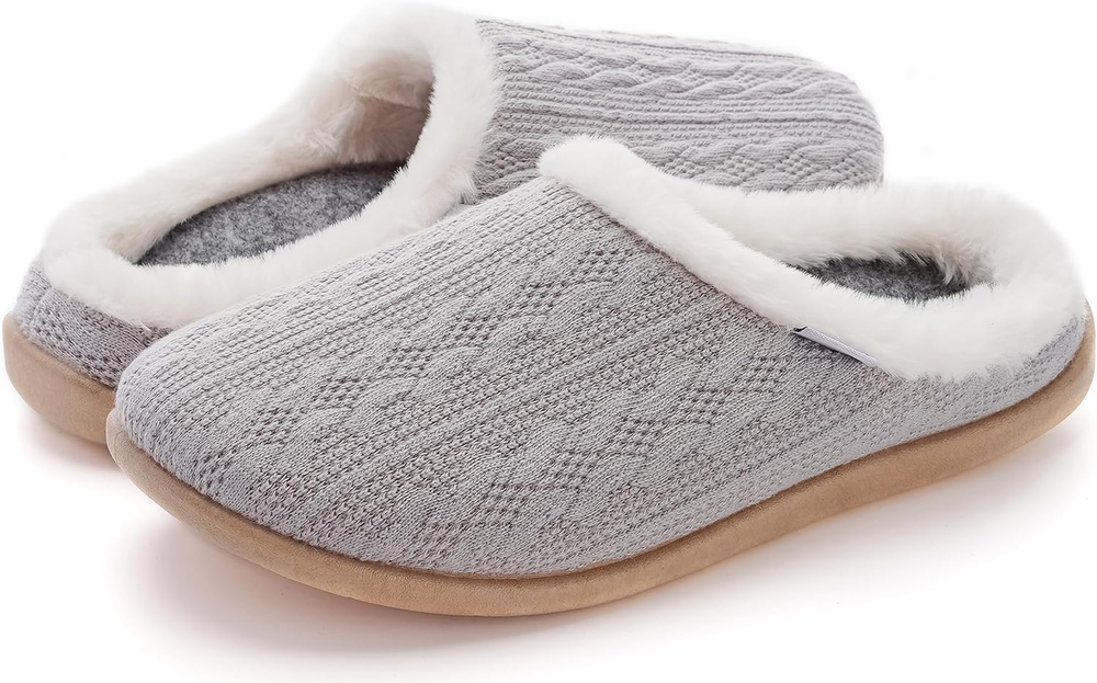 Women Arch Support Fuzzy Knitted Slipper Warm Slip on House Shoes