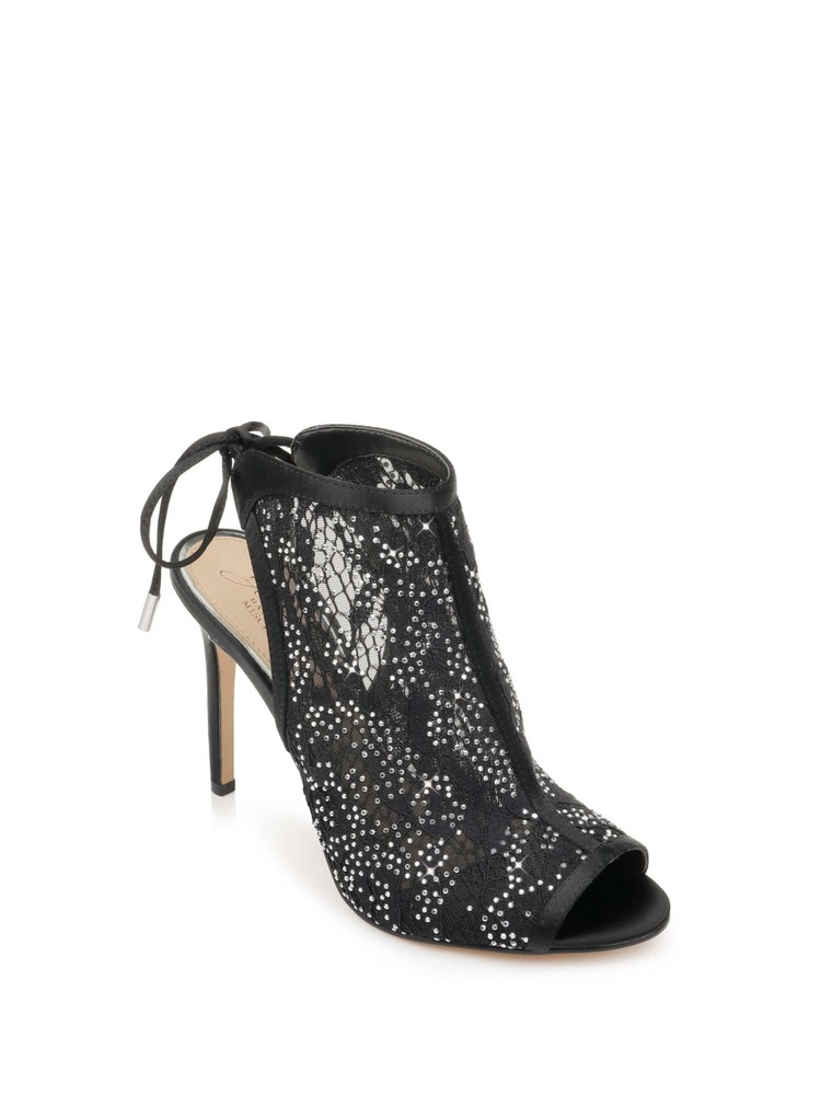 JEWEL BADGLEY MISCHKA Womens Black Lace Gem Accent Boulder Stiletto Booties 9.5