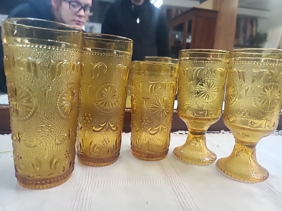 Vintage Concord Daisy Yellow Amber Footed Wine Goblets Set of 5