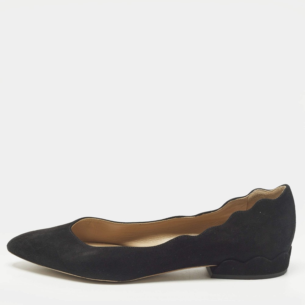 Chloe Laurena Scalloped Size 38 Black Suede Ballet Flats