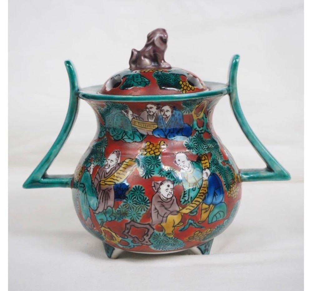 Incense Burner Lion Shishi 4.7 in Vintage Japanese Censer Figurine Kutani Ware