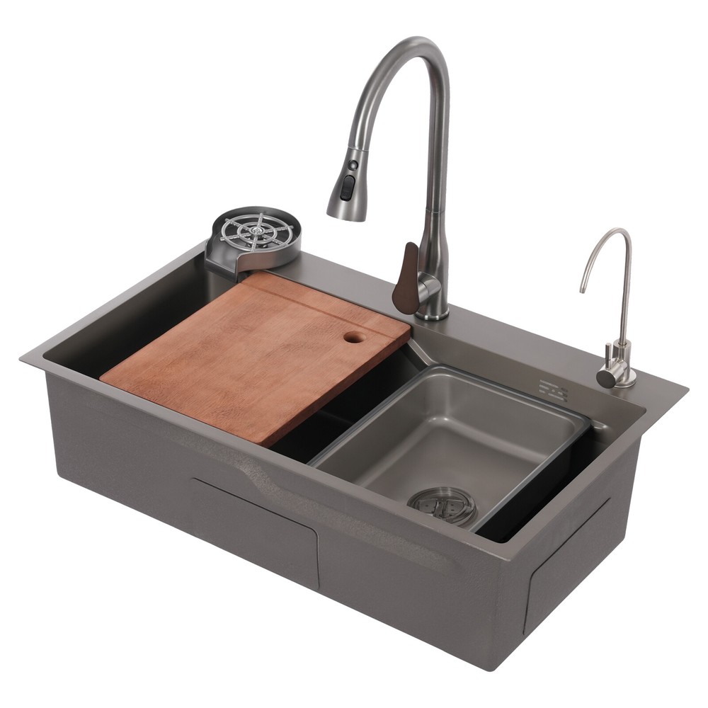 Stainless Steel Built-in Multifunctional Kitchen Sink with Pull-Out Faucet for Modern Homes