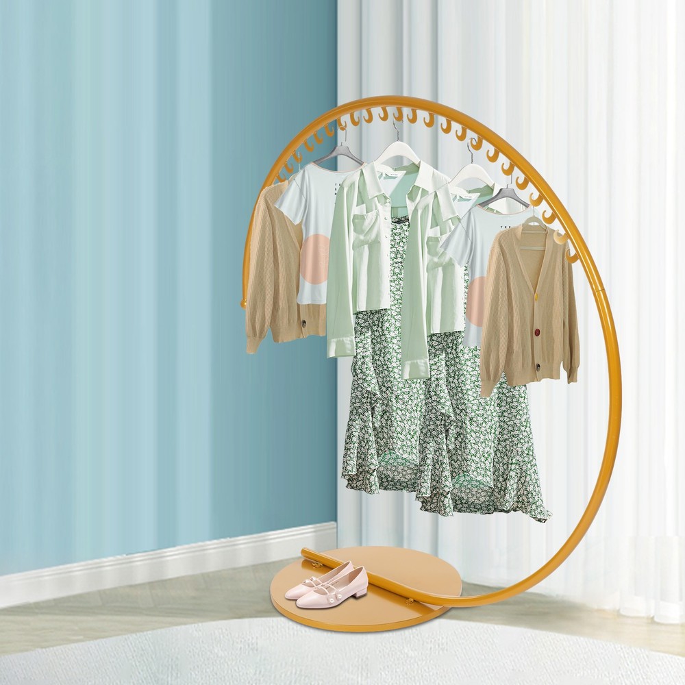 Gold Freestanding Clothing Display Rack Modern Coat Rack W/ 30 Moon-shaped Hooks