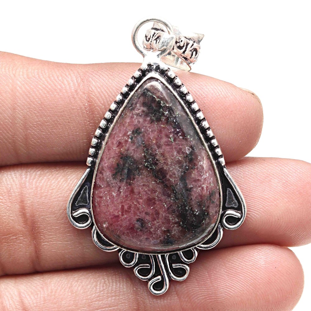 Rhodonite Gemstone Pendant Silver Jewelry Valentine Gift 2.5 Inch