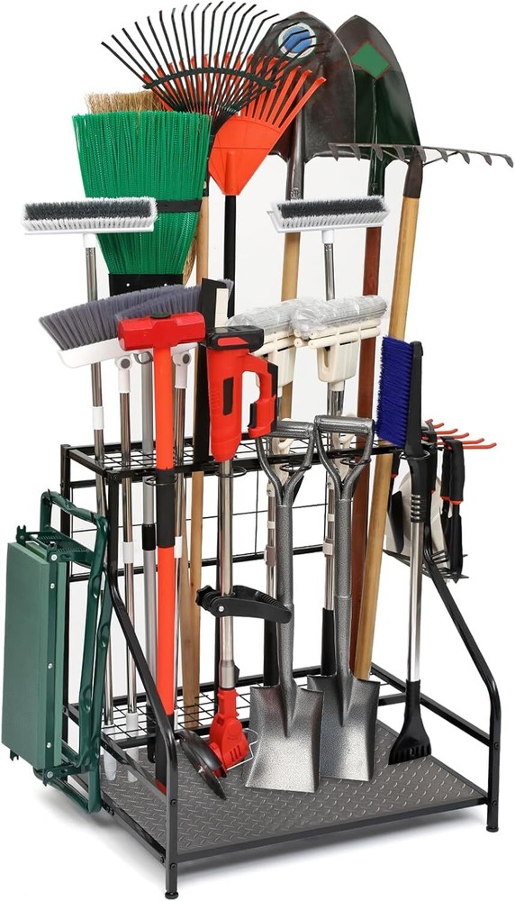 Wall Mount Garage Garden Tool Organizer Holds 58 Long Handled Tools