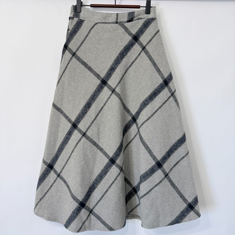 Tanming Wool Blend A Line Maxi Skirt Size XS Gray Plaid Soft Heavyweight Preppy