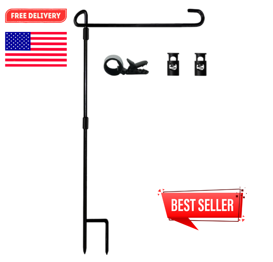 Garden Flag Stand-Holder-Pole with Garden Flag Stopper and Anti-Wind Clip for…