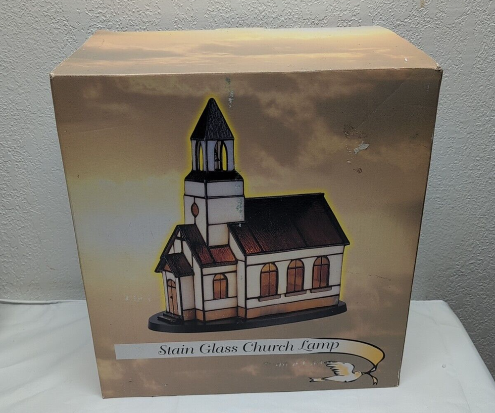 Vintage Tiffany style stained glass Church Lamp Christmas/Nightlight
