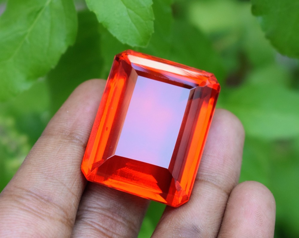 161 Ct Certified Red Orange Topaz Emerald Cut Flawless Gemstone SEE VIDEO