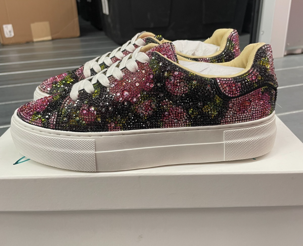 Betsey Johnson Sidney Rhinestone Platform Shoes Womens 7 Floral Sneakers