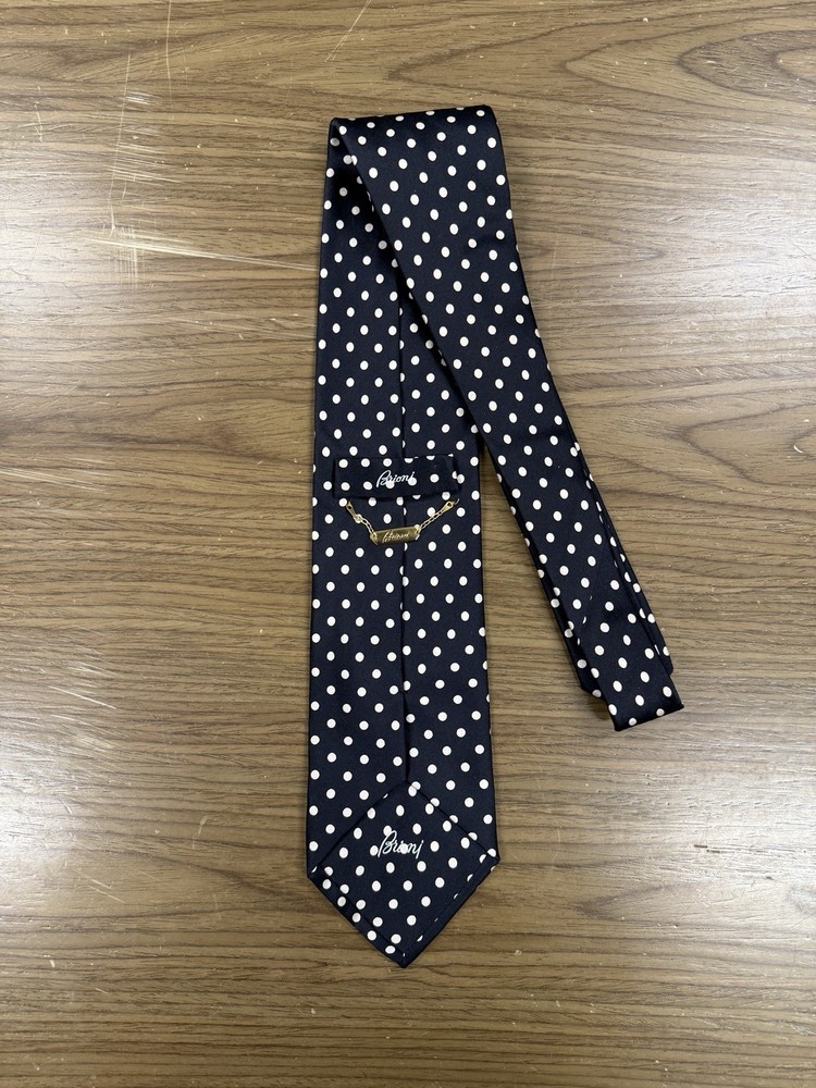 Brioni Silk Tie Black White Polka Dot Made In Italy