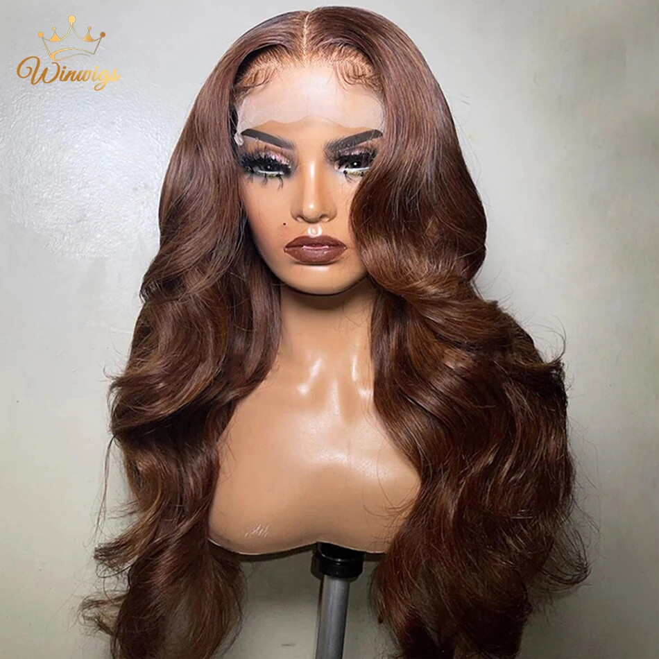 Chocolate Brown Lace Front Wig Body Wave 13x6 HD Brazilian Human Hair  