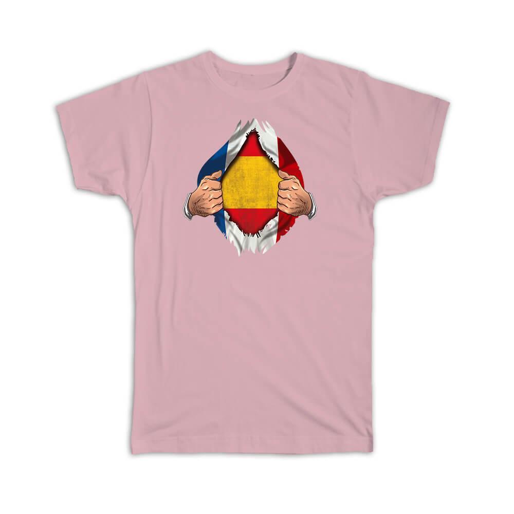 Gift T-Shirt : Spain French Flag Chest Spanish