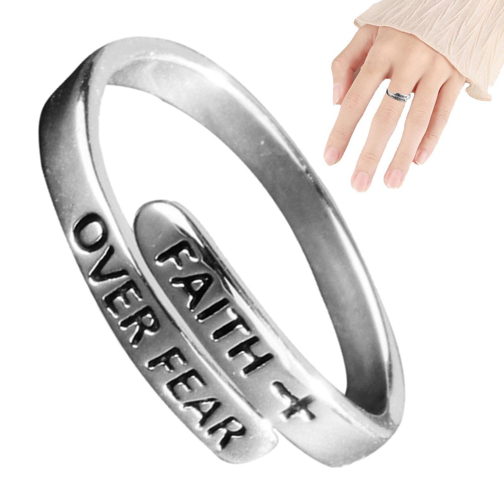 Faith Over Fear Ring 925 Sterling Silver Inspirational Adjustable Rings