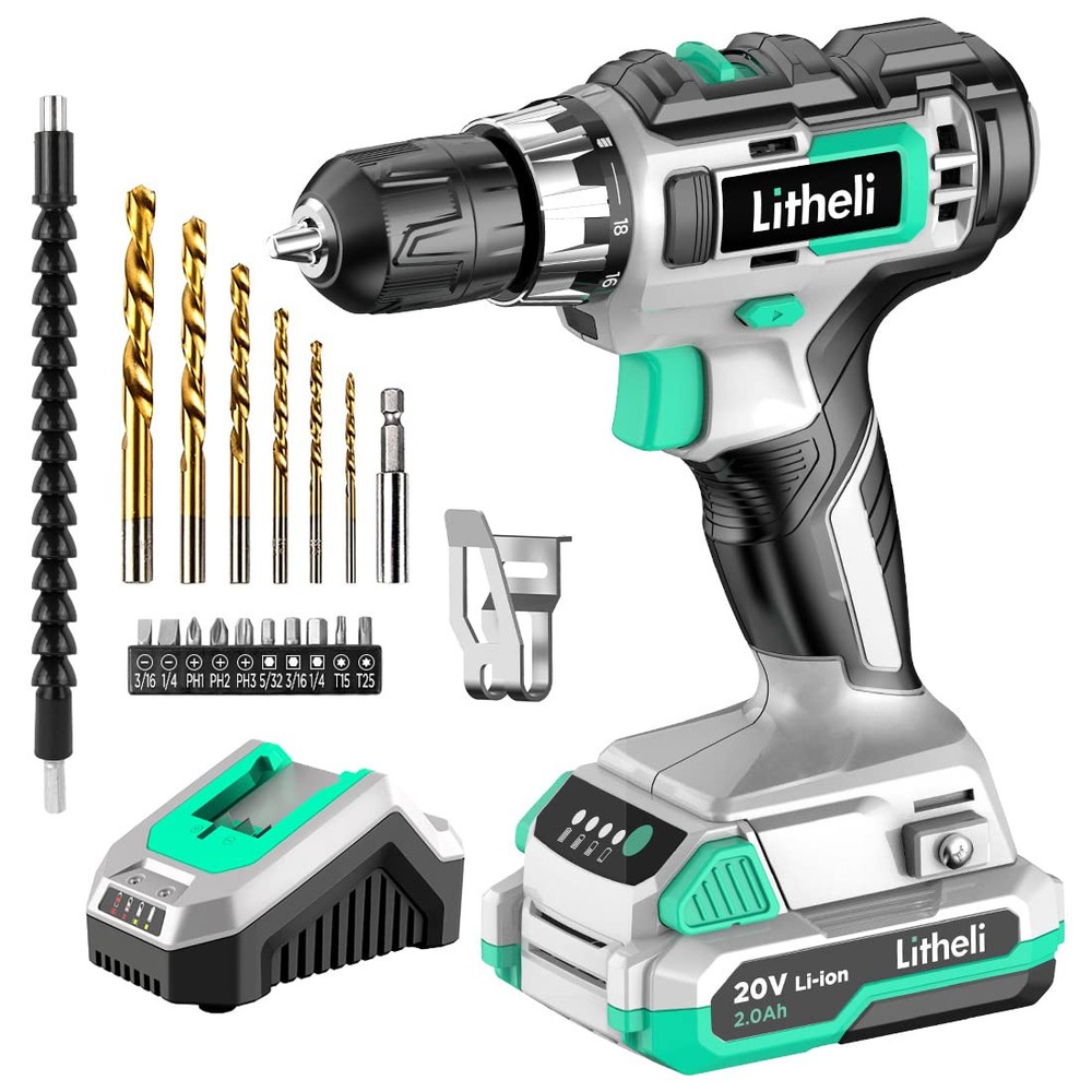 Cordless Drill Set, 20V Max Power Drill Cordless Set, 3/8” Keyless Chuck, 18+...