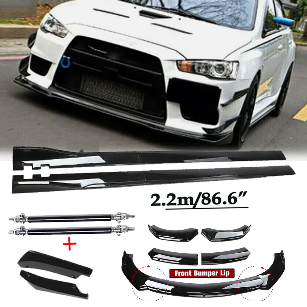 Front Bumper Spoiler Body Kit /Side Skirt FOR MITSUBISHI LANCER Glossy Black