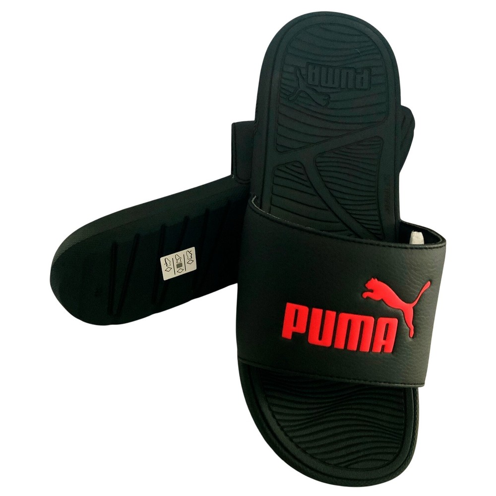 MSRP $48.99 NWT PUMA COOL CAT SPORT MENS BLACK RED SLIP ON SLIDES SANDALS SIZE 7