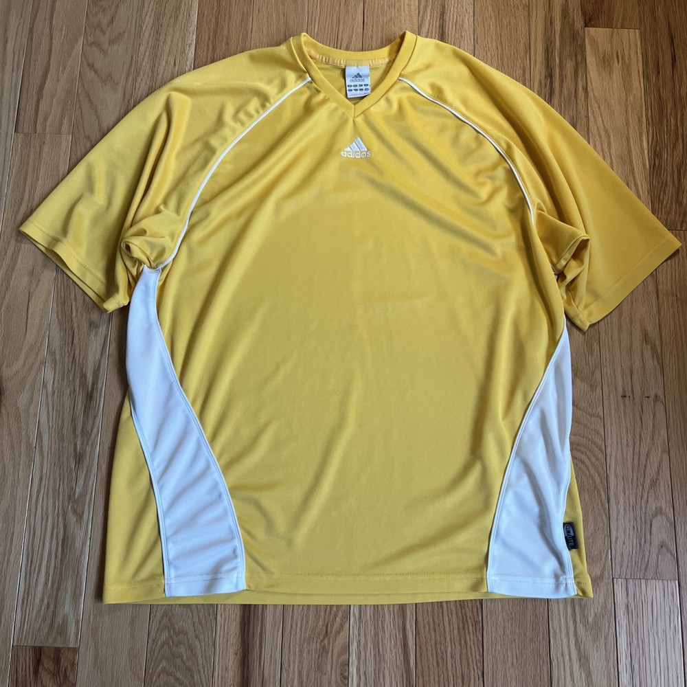 Adidas Climalite Men’s Short Sleeve Soccer Jersey Shirt Yellow Large Y2K Logo