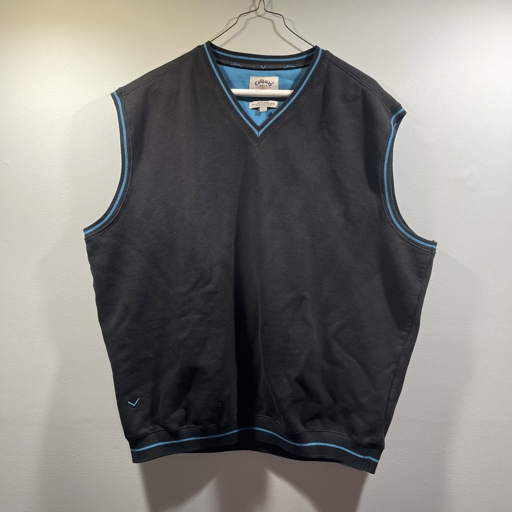 Callaway Golf Sport Fleece Mens Large Black Cotton Blend V Neck Sweater Vest