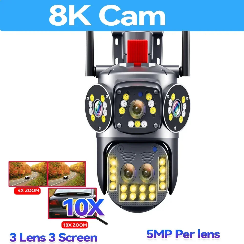 IP Camera Outdoor 10X Zoom CCTV Surveillance Cam Four Screen Ai Track Video Cam